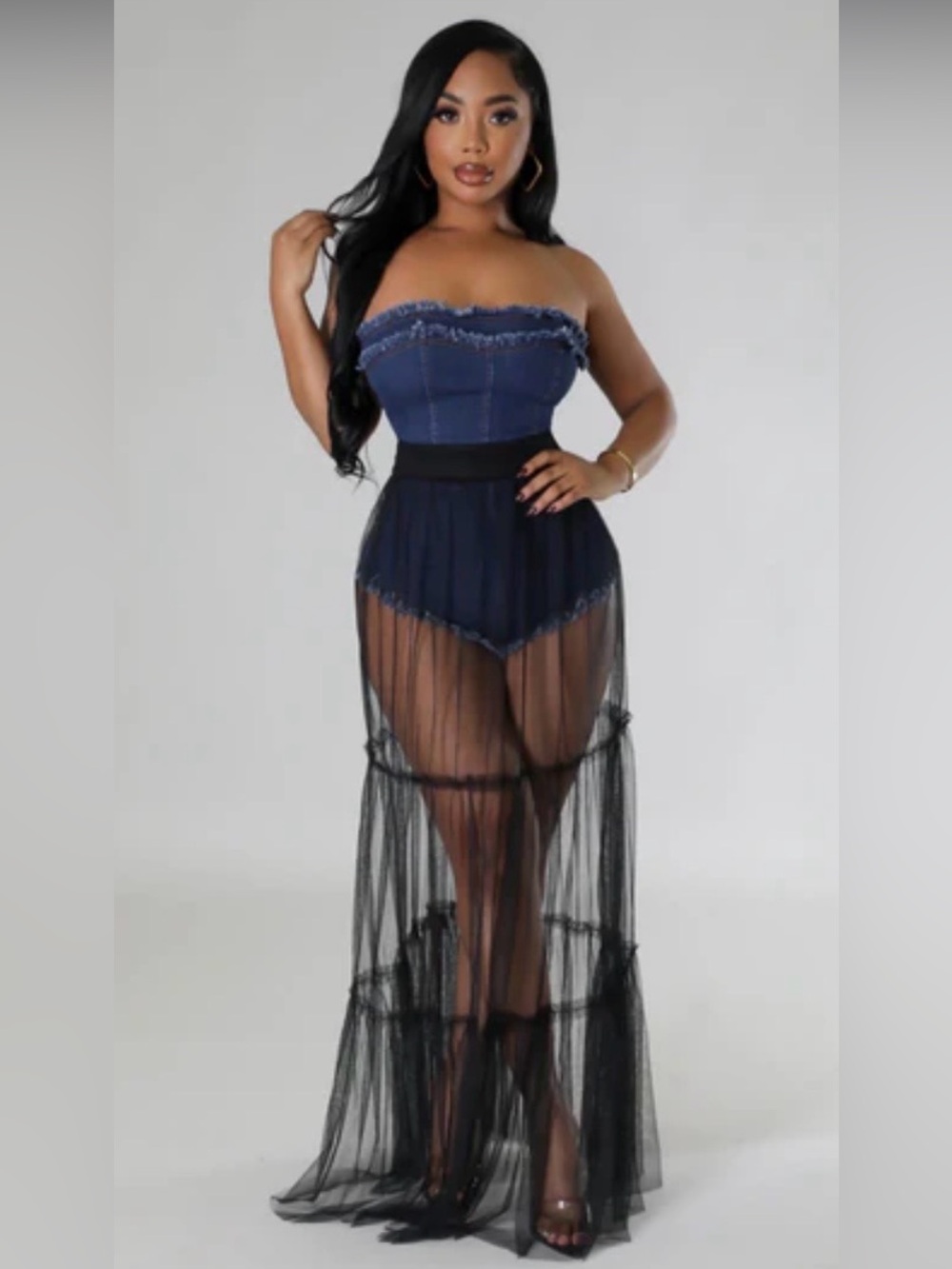 NWT sheer dress w/denim bodysuit